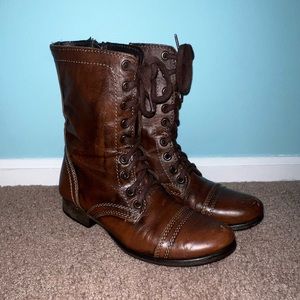 steve madden brown leather troopa combat boots